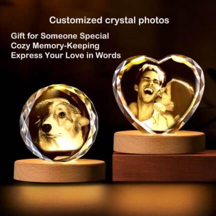 Crystal Photo,Laser or color printing, Personalized Gift for Women, Wife, Her, Him, Girlfriend, Mother, Father, Boyfriend, Glass Engraved Crystal Picture, Custom Anniversary Birthday Wedding Couples Gifts-wooden base